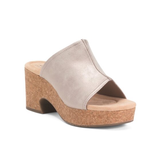 CLARKS Taupe Wide Nerisa Vine Comfort Sandals - Picture 1 of 2